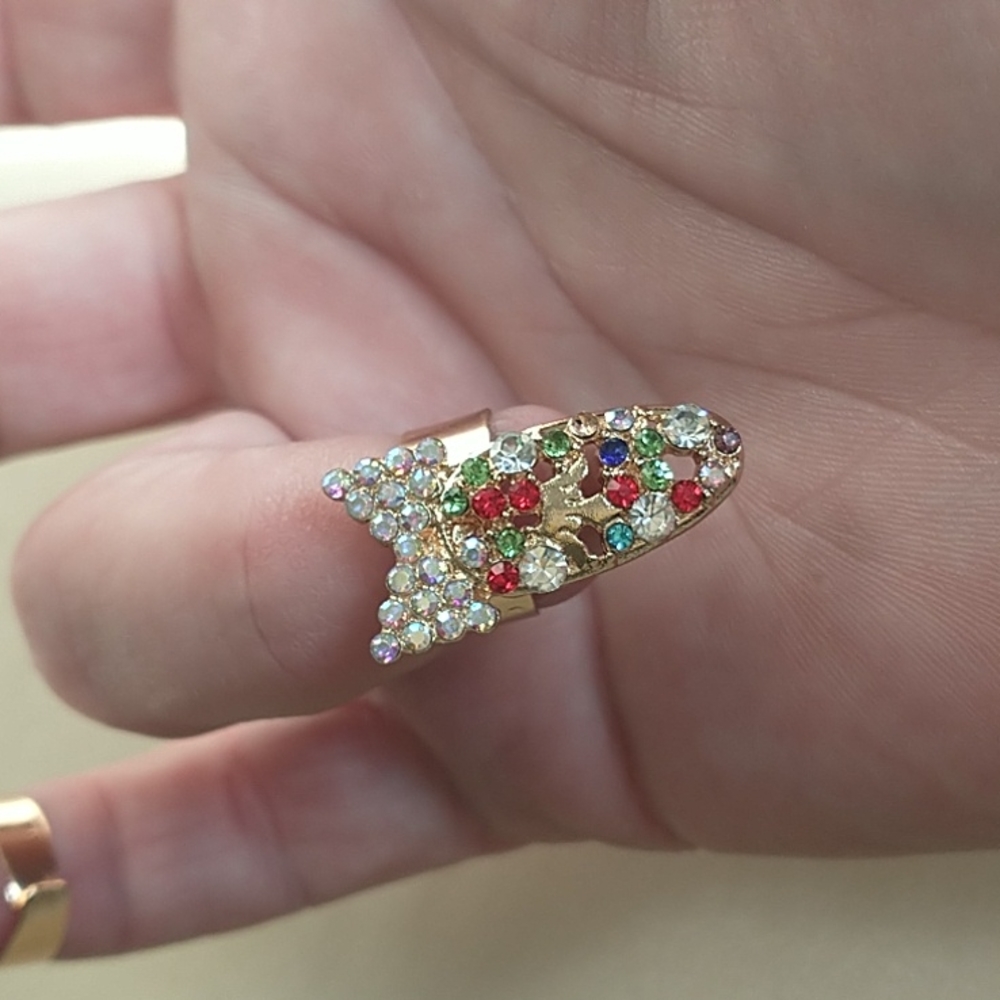 Multicolored Bow Crystal/Gold Nail Ring!